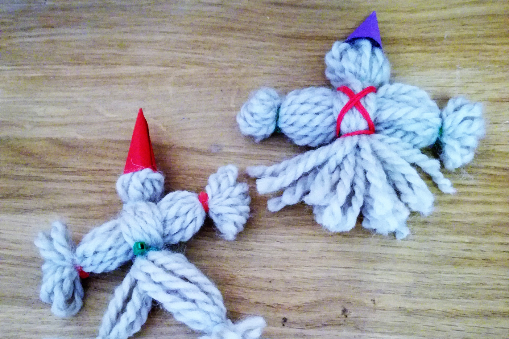 Small woollen elfs to put in Christmas Tree.