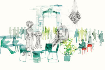 Illustration of Hôtel de Marle with design objetcs and objets from the cultural actitivies of this autumn.