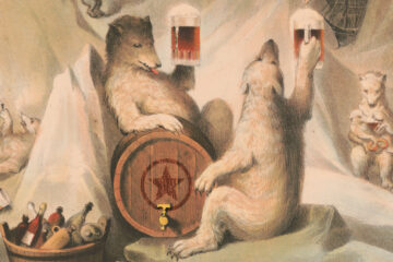 Partie de l'affiche du festival "L'Étoile du Nord" représentant deux ours polaires tenant des chopes de bière à la main.