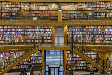 Photo of a library filled with books.