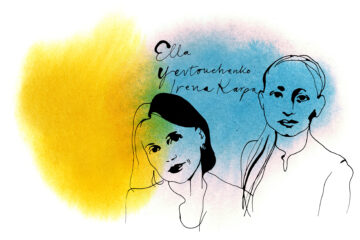 Illustration reprensenting the two poets in the Ukranian colours.