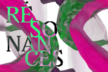 Logo "Résonances" avec éléments graphiques entrelacés roses et verts.