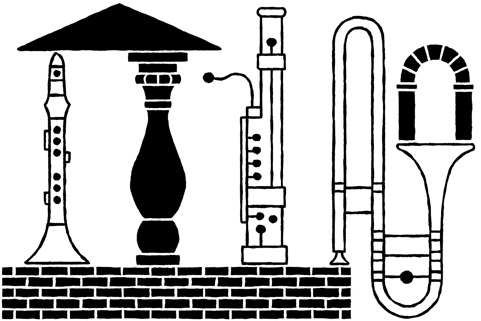 Illustration en noir et blanc représentant divers instruments de musique.