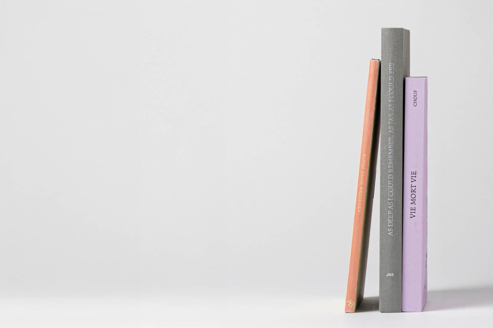 Dos de trois livres sur fond blanc.