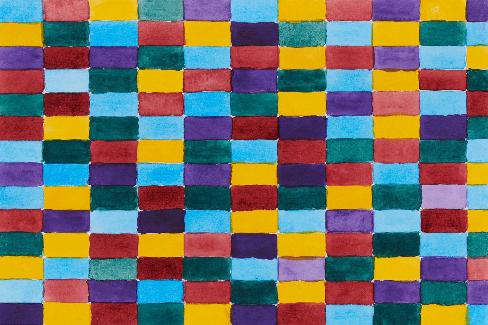 Mosaïque peinte de petits rectangles de multiples couleurs.